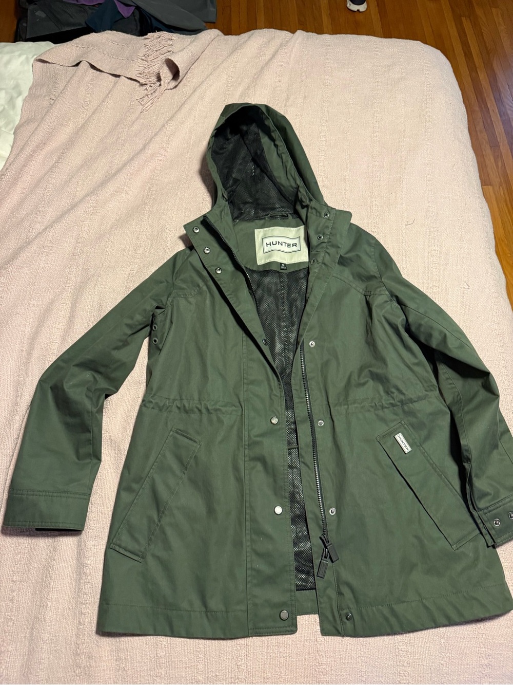 Hunter Olive Green Hooded Rain Coat